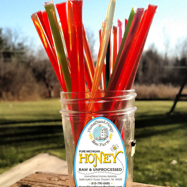 Honey Sticks Various Flavors Local Michigan Raw Unprocessed Honey