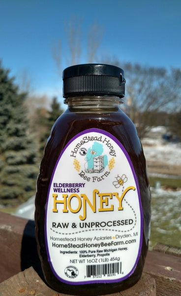 Elderberry Wellness Honey Local Michigan Raw Unprocessed Honey Herbal Infused 16 oz 1lb 454g